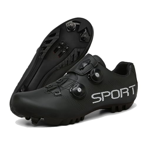 ENEN Herren Fahrradschuhe, Unisex Damen Mountainbike Schuhe Kompatible SPD 2 Schrauben mit Delta Lock Pedal, Schwarz Weiß Atmungsaktive MTB Radschuhe Reitschuhe von ENEN
