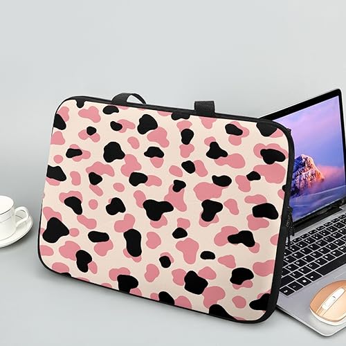 ENEN Laptoptasche 10-17 Zoll Laptop-Taschen, 3D Kuhmuster Laptop Tasche Business Büro Arbeit Computertasche, Schlanke Notebook Tasche für Frauen Herren (Rosa und Schwarz,15 Zoll) von ENEN