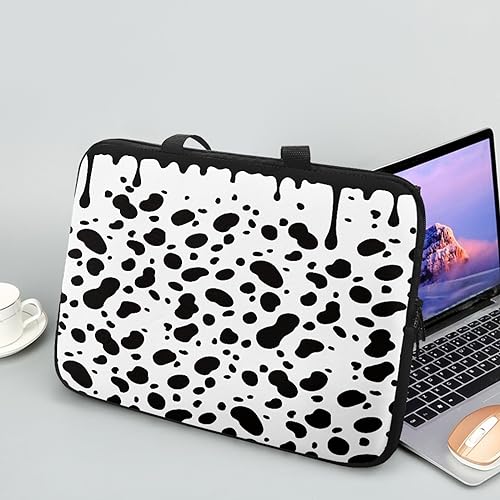 ENEN Laptoptasche 10-17 Zoll Laptop-Taschen, 3D Kuhmuster Laptop Tasche Business Büro Arbeit Computertasche, Schlanke Notebook Tasche für Frauen Herren (Schwarz und Weiß,12 Zoll) von ENEN