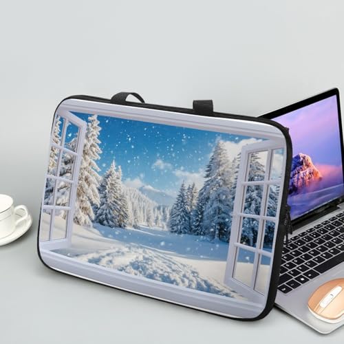 ENEN Laptoptasche 10-17 Zoll Laptop-Taschen, 3d Fenster muster Laptop Tasche Business Büro Arbeit Computertasche, Schlanke Notebook Tasche für Herren Frauen (Schnee,12 Zoll) von ENEN