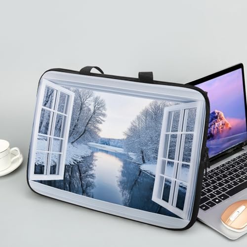 ENEN Laptoptasche 10-17 Zoll Laptop-Taschen, 3d Fenster muster Laptop Tasche Business Büro Arbeit Computertasche, Schlanke Notebook Tasche für Herren Frauen (See,15 Zoll) von ENEN