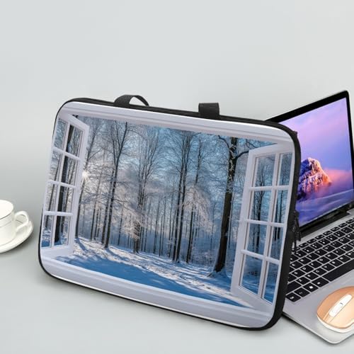 ENEN Laptoptasche 10-17 Zoll Laptop-Taschen, 3d Fenster muster Laptop Tasche Business Büro Arbeit Computertasche, Schlanke Notebook Tasche für Herren Frauen (Wald,15 Zoll) von ENEN