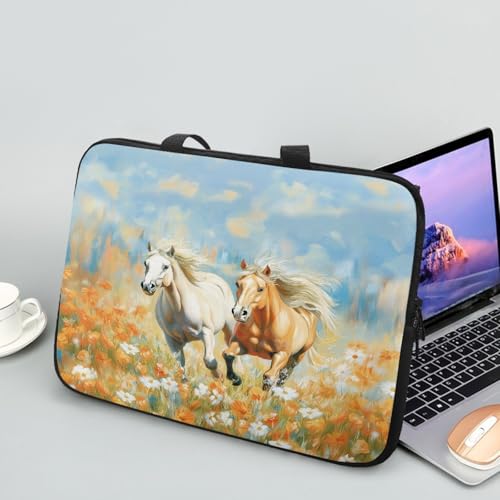 ENEN Laptoptasche 10-17 Zoll Laptop-Taschen, 3d Pferd muster Laptop Tasche Business Büro Arbeit Computertasche, Schlanke Notebook Tasche für Frauen Herren (Gänseblümchen,10 Zoll) von ENEN