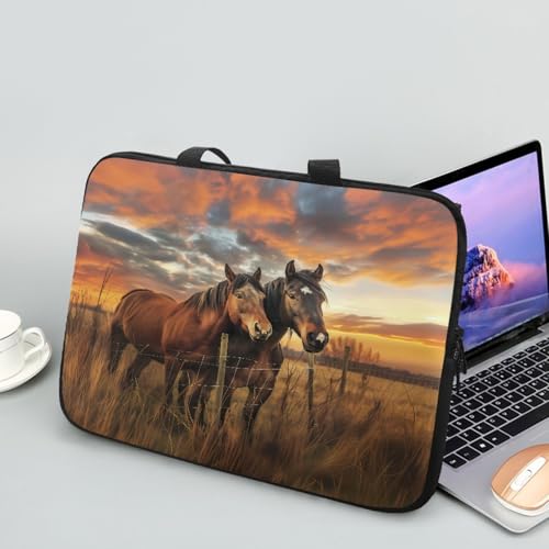ENEN Laptoptasche 10-17 Zoll Laptop-Taschen, 3d Pferd muster Laptop Tasche Business Büro Arbeit Computertasche, Schlanke Notebook Tasche für Frauen Herren (Kamel,12 Zoll) von ENEN