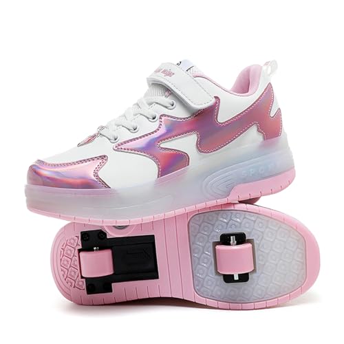 ENEN Rollschuhe Schuhe mit Rollen für Mädchen&Jungen, Kinder Turnschuhe mit 2 Rollen Versenkbarer 2-in-1 Skateboardschuhe mit Rollen für Outdoor Sports von ENEN