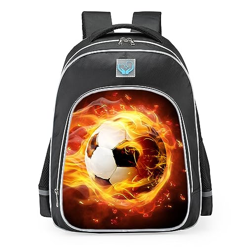 ENEN Rucksack Kinder Kinderrucksack Rucksack Kindergarten Jungen Mädchen Fußball Ball Kleiner Tagesrucksack Schulrucksack Kindertasche Kindergartenrucksack (M(28x16x38cm),Flamme) von ENEN