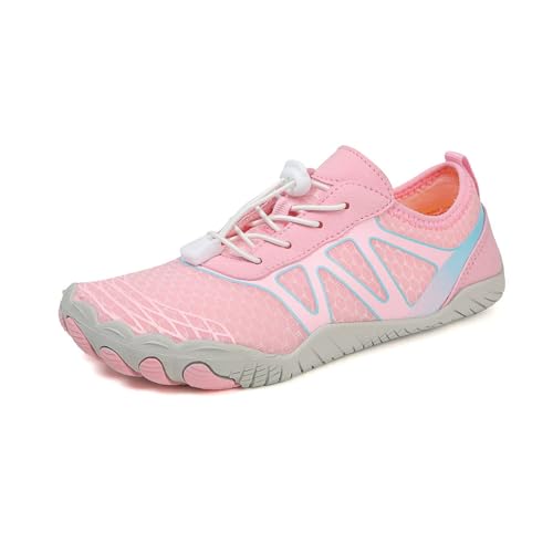 ENEN Schlicht Barfuss Schuhe Damen, rutschfest Atmungsaktiv Barfußschuhe Herren, Schnelltrocknend Barfußschuhe,Wasserschuhe Damen mit Drainageloch,Wasserschuhe für Outdoor-Aktivitäten (Rosa,38) von ENEN
