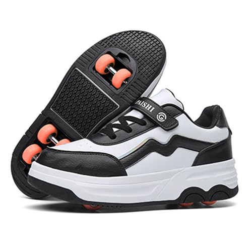 ENEN Schuhe mit Rollen Mädchen, Sommer Schuhe mit 6 Rollen für Jungen Rollschuhe 2-in-1 Kinder Outdoor Turnschuhe Versenkbarer 30-41 EU (Schwarz,40) von ENEN