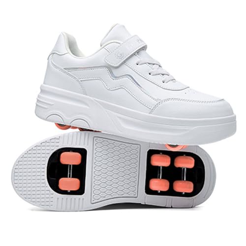 ENEN Schuhe mit Rollen Mädchen, Sommer Schuhe mit 6 Rollen für Jungen Rollschuhe 2-in-1 Kinder Outdoor Turnschuhe Versenkbarer 30-41 EU (Weiß,41) von ENEN