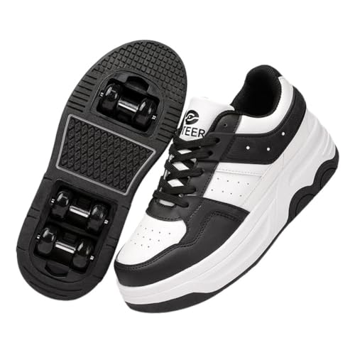 ENEN Schuhe mit Rollen Mädchen, Sommer Schuhe mit 6 Rollen für Jungen Rollschuhe 2-in-1 Kinder Outdoor Turnschuhe Versenkbarer 31-41 EU (Schwarz,37) von ENEN