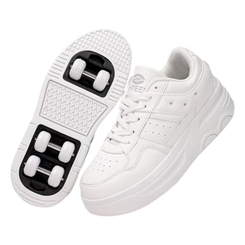 ENEN Schuhe mit Rollen Mädchen, Sommer Schuhe mit 6 Rollen für Jungen Rollschuhe 2-in-1 Kinder Outdoor Turnschuhe Versenkbarer 31-41 EU (Weiß,41) von ENEN