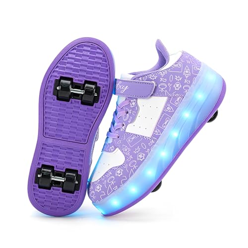 ENEN Schuhe mit Rollen Mädchen, Sommer Schuhe mit Rollen für Jungen Rollschuhe 2-in-1 Kinder Outdoor Turnschuhe Versenkbarer 30 EU-40 EU (Lila,31) von ENEN