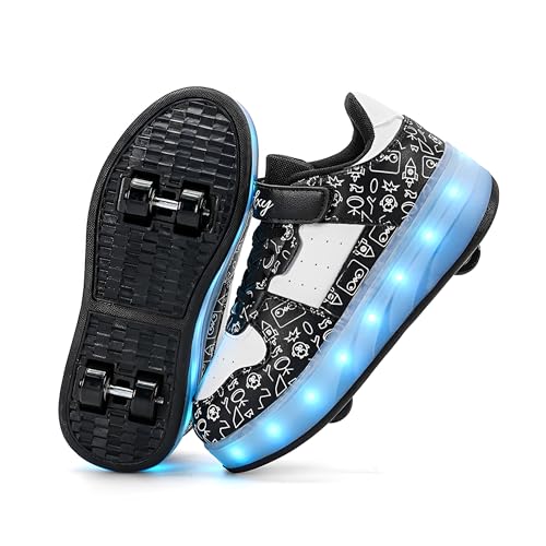 ENEN Schuhe mit Rollen Mädchen, Sommer Schuhe mit Rollen für Jungen Rollschuhe 2-in-1 Kinder Outdoor Turnschuhe Versenkbarer 30 EU-40 EU (Schwarz,37) von ENEN