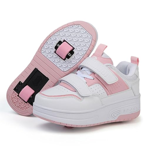 ENEN Schuhe mit Rollen Mädchen, Sommer Schuhe mit Rollen für Jungen Rollschuhe 2-in-1 Kinder Outdoor Turnschuhe Versenkbarer 31 EU-40 EU (Rosa,36) von ENEN