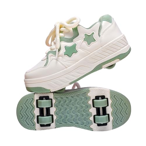 ENEN Schuhe mit Rollen für Mädchen, 2025 Sommer Schuhe mit Rollen für Jungen Rollschuhe 2-in-1 Kinder Outdoor Turnschuhe Versenkbarer 30 EU-40 EU (Grün,36) von ENEN