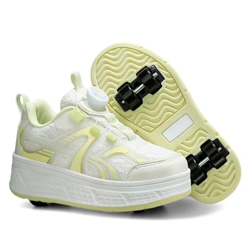 ENEN Schuhe mit Rollen für Mädchen, Herbst Mode Schuhe mit Rollen für Jungen Rollschuhe 2-in-1 Kinder Outdoor Turnschuhe Versenkbarer (Hellgelb,34) von ENEN