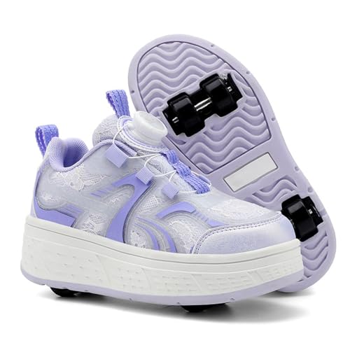 ENEN Schuhe mit Rollen für Mädchen, Herbst Mode Schuhe mit Rollen für Jungen Rollschuhe 2-in-1 Kinder Outdoor Turnschuhe Versenkbarer (Hellviolett,37) von ENEN