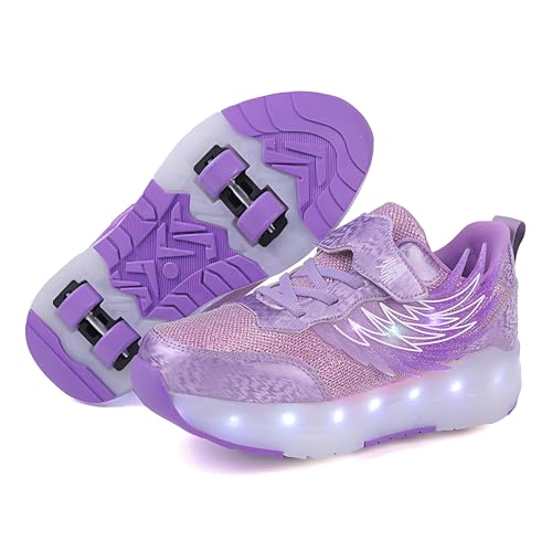 ENEN Schuhe mit Rollen für Mädchen, Mode Schuhe mit Rollen für Jungen Rollschuhe 2-in-1 Kinder Outdoor Turnschuhe Versenkbarer 30-40 EU (Lila,38) von ENEN