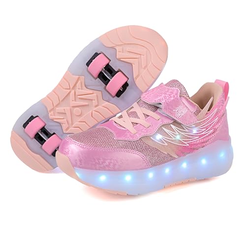 ENEN Schuhe mit Rollen für Mädchen, Mode Schuhe mit Rollen für Jungen Rollschuhe 2-in-1 Kinder Outdoor Turnschuhe Versenkbarer 30-40 EU (Rosa,32) von ENEN