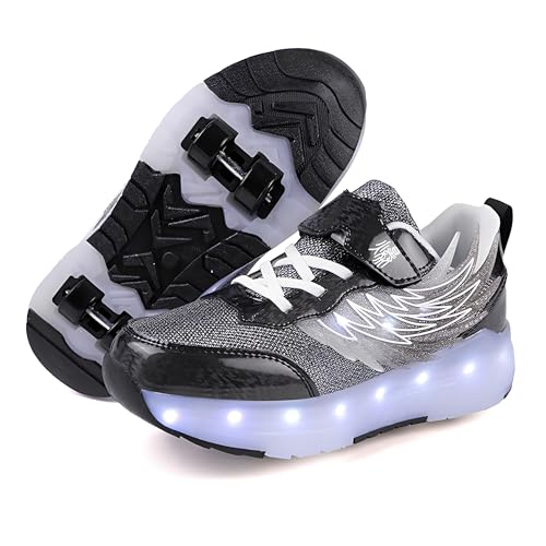 ENEN Schuhe mit Rollen für Mädchen, Mode Schuhe mit Rollen für Jungen Rollschuhe 2-in-1 Kinder Outdoor Turnschuhe Versenkbarer 30-40 EU (Schwarz,35) von ENEN