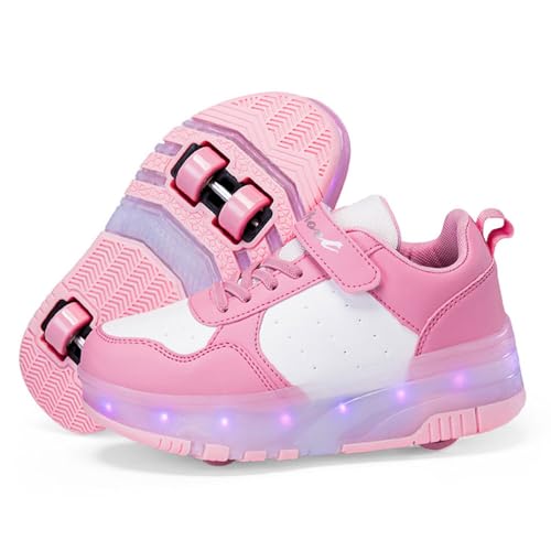 ENEN Schuhe mit Rollen für Mädchen, Mode Schuhe mit Rollen & Lichtern für Jungen Rollschuhe 2-in-1 Kinder Outdoor Turnschuhe Versenkbarer 30-40 EU (Rosa,31) von ENEN