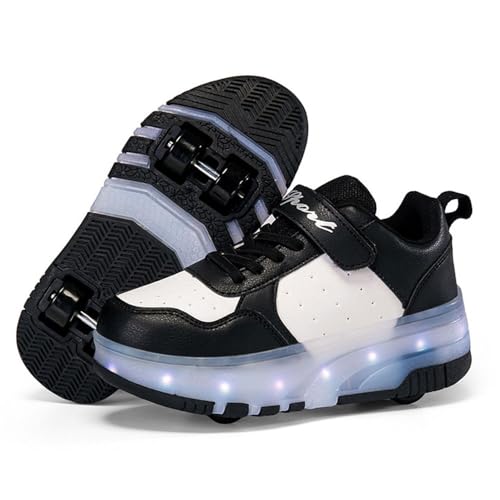 ENEN Schuhe mit Rollen für Mädchen, Mode Schuhe mit Rollen & Lichtern für Jungen Rollschuhe 2-in-1 Kinder Outdoor Turnschuhe Versenkbarer 30-40 EU (Schwarz,37) von ENEN