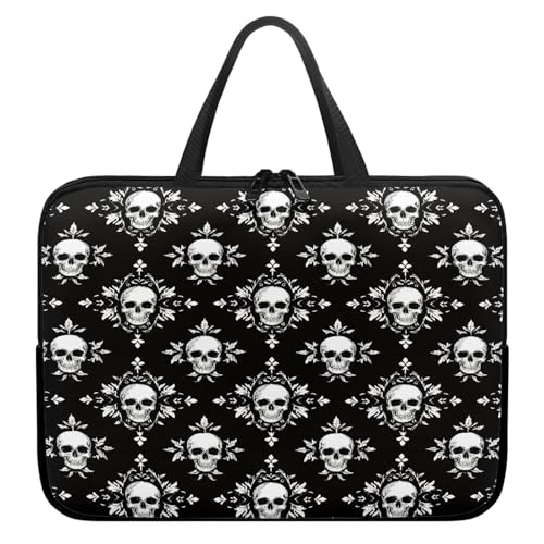 ENEN Totenkopf Druck Laptoptasche Wasserdicht Laptop Taschen, Laptop Tasche Business Büro Arbeit Computertasche, Schlanke Notebook Tasche für Herren Frauen (Schädel 4,13’’) von ENEN