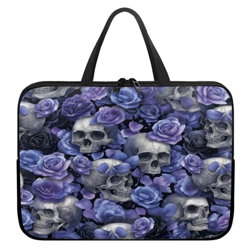 ENEN Totenkopf Druck Laptoptasche Wasserdicht Laptop Taschen, Laptop Tasche Business Büro Arbeit Computertasche, Schlanke Notebook Tasche für Herren Frauen (Schädel 7,13’’) von ENEN