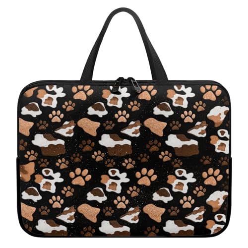 ENEN Wasserdicht Laptoptasche, 3D-Hundepfotenabdruck Laptop Taschen Laptop Tasche Business Büro Arbeit Computertasche, Schlanke Notebook Tasche für Herren Frauen (Kaffee 2,12’’) von ENEN