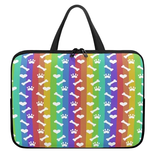 ENEN Wasserdicht Laptoptasche, 3D-Hundepfotenabdruck Laptop Taschen Laptop Tasche Business Büro Arbeit Computertasche, Schlanke Notebook Tasche für Herren Frauen (Regenbogen,17’’) von ENEN