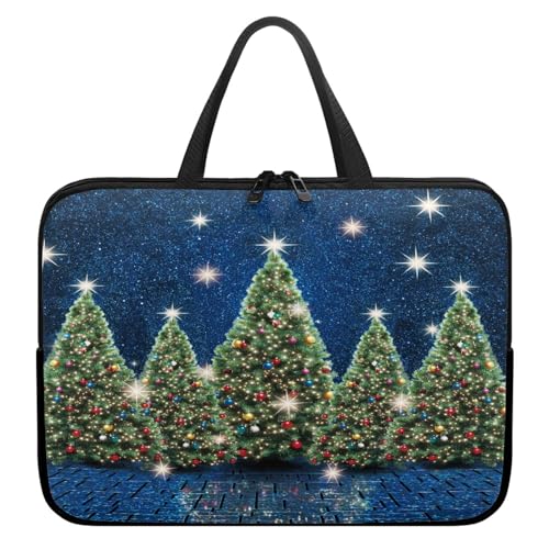ENEN Wasserdicht Laptoptasche, Weihnachten Drucken Laptop Taschen Laptop Tasche Business Büro Arbeit Computertasche, Schlanke Notebook Tasche für Herren Frauen (Blauer Weihnachtsbaum,15’’) von ENEN