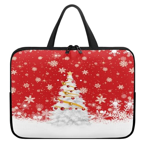 ENEN Wasserdicht Laptoptasche, Weihnachten Drucken Laptop Taschen Laptop Tasche Business Büro Arbeit Computertasche, Schlanke Notebook Tasche für Herren Frauen (Roter Weihnachtsbaum,10’’) von ENEN