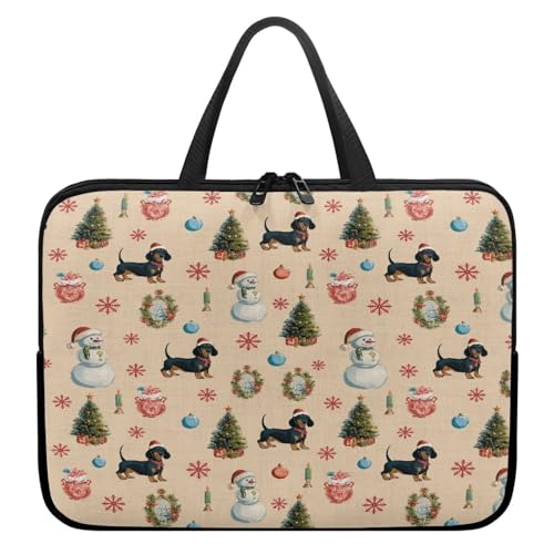 ENEN Wasserdicht Laptoptasche, Weihnachten Drucken Laptop Taschen Laptop Tasche Business Büro Arbeit Computertasche, Schlanke Notebook Tasche für Herren Frauen (Schneemann & Hund,15’’) von ENEN