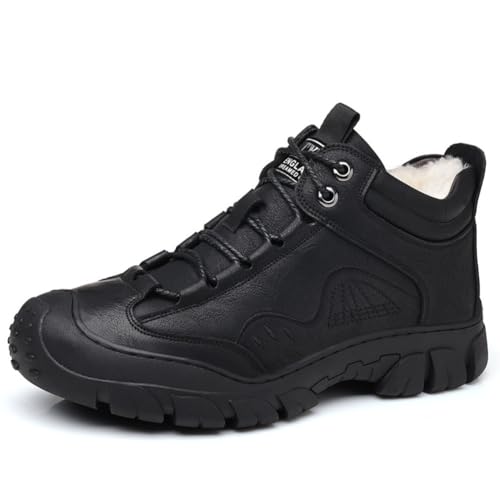 ENEN Winterschuhe Herren Warme Gefüttert Schneestiefel Pelzfutter Rutschfest Leder Winterstiefel Trekkingschuhe Wanderschuhe Winter Männer Fleece Boots Outdoor von ENEN