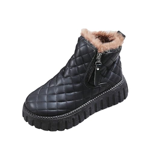 ENEN Winterstiefel Damen Wasserdicht, Winterschuhe Rutschfest Halbhoch Röhre Warme Gefütterte Stiefel Boots mit Reißverschluss Winter Trekkingschuhe für Outdoor von ENEN