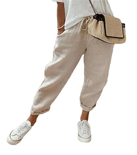 Damen einfarbig lässige Hose Kordelzug Baumwolle und Leinen Mehrfarbig Multicode lässige Hose Chinos von ENENEN