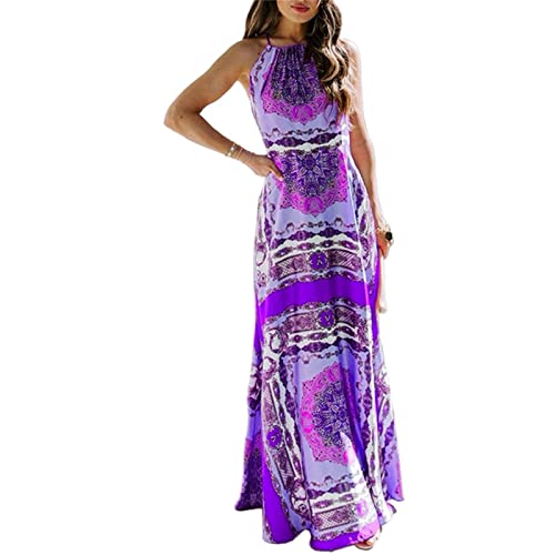 ENENEN Damen-Druck-langes Kleid-Mode-beiläufiger Art-Halter-böhmischer Druck-Strand-Kleid von ENENEN