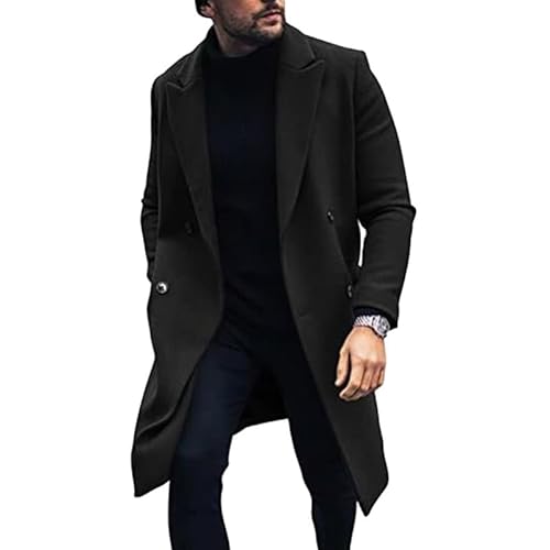 ENENEN Herbst/Winter Herren Tweedmantel mit Revers Dicker Revers Langer Tweed Trenchcoat von ENENEN