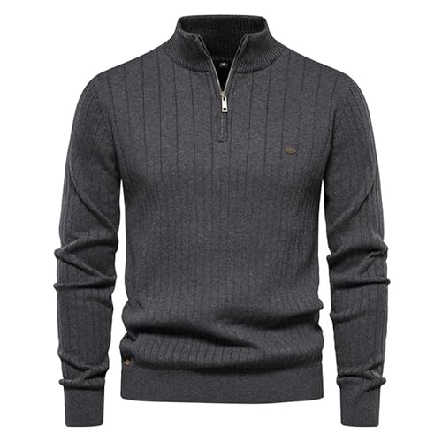 ENENEN Herren Pullover mit halbem Reißverschluss und einfarbigem Strick Herbst/Winter Herren Pullover mit Stehkragen von ENENEN