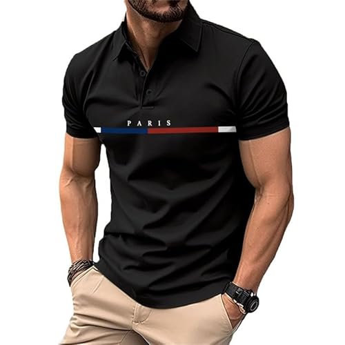 ENENEN Herren Revers Streifen Color-Blocked Knöpfe Kurzarm-Polohemd Sommer Casual Sport-Polohemd von ENENEN