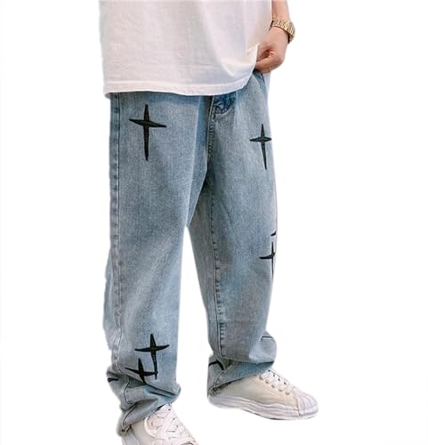 ENENEN Herrenjeans Mode lässig lose abgeschnittene Hose Biker Stretch Hose mit weitem Bein von ENENEN