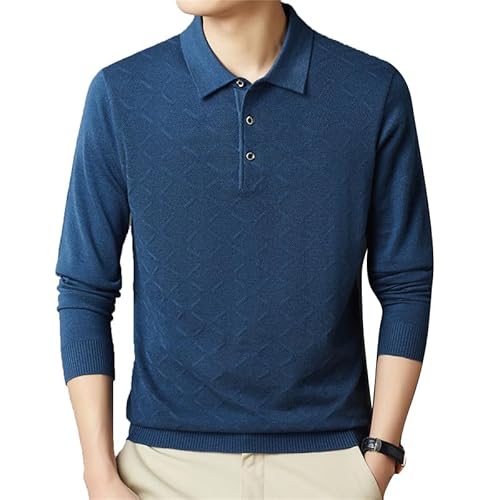 Herren Langarm-Polo-T-Shirt mit Revers und Wolle Textur dünnen Pullover Stricken Herren Langarm-Polo-Shirt von ENENEN
