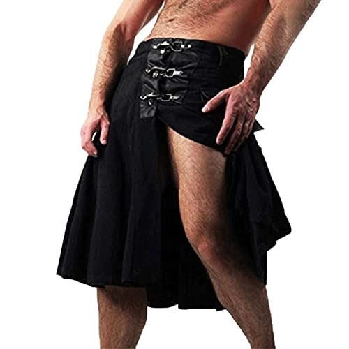 Herren mittelalterlicher Krieger Kilt Mode Vintage Gothic Punk Rock Leder Patchwork Pocket Knight Rock von ENENEN