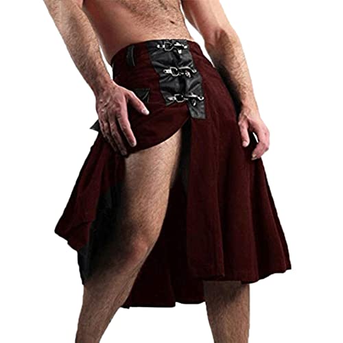 Herren mittelalterlicher Krieger Kilt Mode Vintage Gothic Punk Rock Leder Patchwork Pocket Knight Rock von ENENEN