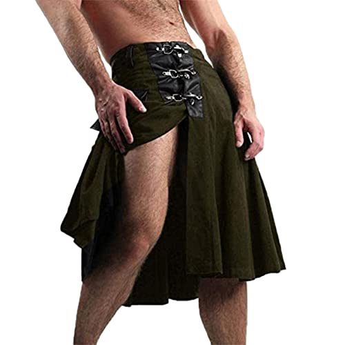 Herren mittelalterlicher Krieger Kilt Mode Vintage Gothic Punk Rock Leder Patchwork Pocket Knight Rock von ENENEN