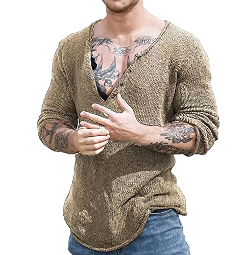 Men's solid Colour deep V-Neck Long-Sleeved Knit Jumper Fashion Casual Pullover Thin Section Bottoming Knit Jumper. von ENENEN
