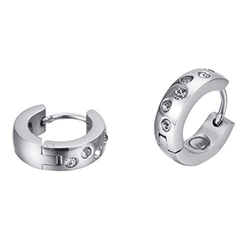 Funkelnde Vintage Energie Creolen medizinischer Edelstahl nickelfrei allergiefrei mit Solitaire Crystals Magnetix Fashion Design # 620P silber von Energetix-4you