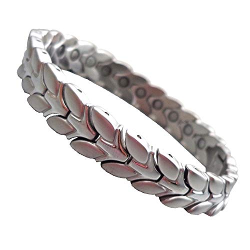 Klassisches Vintage Blätter Power Energie Edelstahl Magnetarmband Leave Energetix 4you 8260 massiv Uni Silber XS bis XXL von ENERGETIX-4YOU