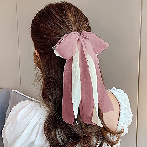 Stilvolle Haarzubehör for Frauen Mädchen, Hochzeitshaarstück Vintage Hair Accessoire, Chiffon Solid Color Bow Frauen Mädchen Klickband Stirnband Fashion Ribbon Bogen Haare Kopfbedecke elastische Haarb von ENESEA