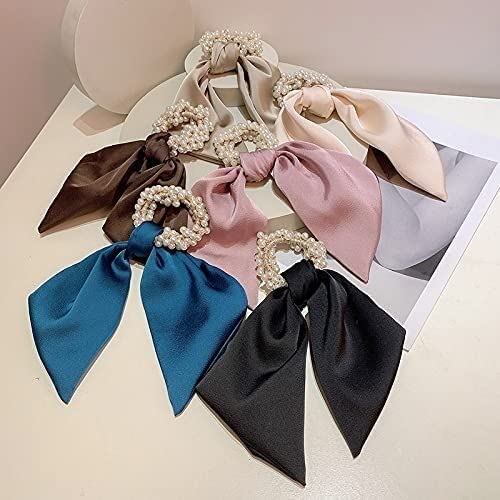 Stylish Hair Accessoires for Frauen Mädchen, Hochzeitshaarstück Vintage Hair Accessoire, Big Bowknot Scrunchie mit perlendruckten Haarbindungen for Mädchen Frauen Elastic Hair Gummibänder Ponytailhalt von ENESEA